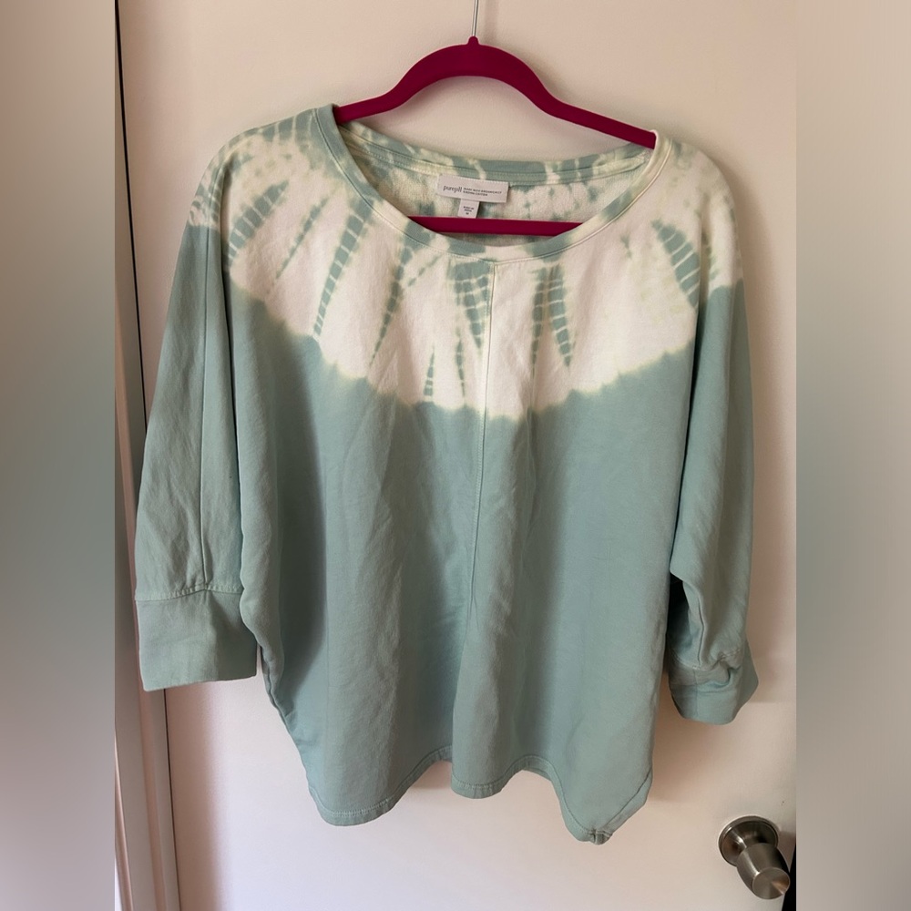 J Jill Women’s cotton sweatshirt- medium- tie dye- teal/white great condition